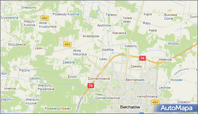 mapa Ławy gmina Bełchatów, Ławy gmina Bełchatów na mapie Targeo