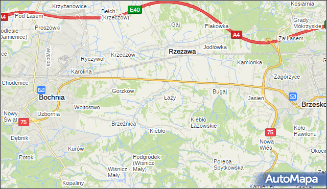 mapa Łazy gmina Rzezawa, Łazy gmina Rzezawa na mapie Targeo