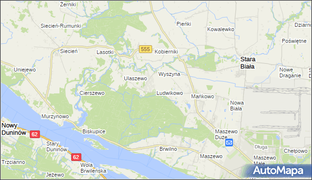 mapa Ludwikowo gmina Stara Biała, Ludwikowo gmina Stara Biała na mapie Targeo