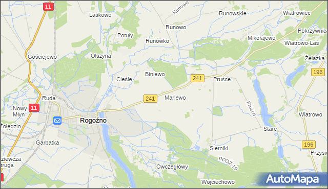 mapa Marlewo gmina Rogoźno, Marlewo gmina Rogoźno na mapie Targeo