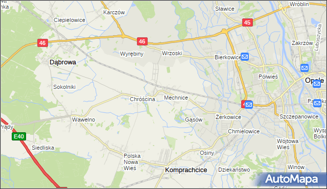 mapa Mechnice gmina Dąbrowa, Mechnice gmina Dąbrowa na mapie Targeo