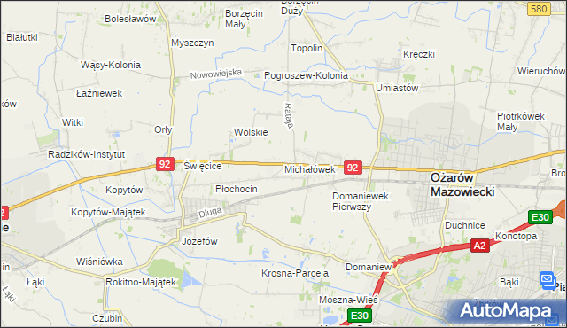 mapa Michałówek gmina Ożarów Mazowiecki, Michałówek gmina Ożarów Mazowiecki na mapie Targeo