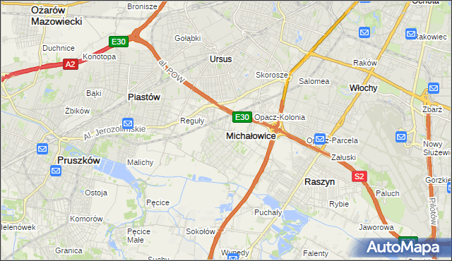 mapa Michałowice powiat pruszkowski, Michałowice powiat pruszkowski na mapie Targeo