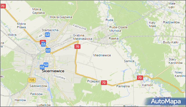 mapa Miedniewice gmina Skierniewice, Miedniewice gmina Skierniewice na mapie Targeo