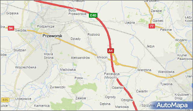 mapa Mirocin, Mirocin na mapie Targeo