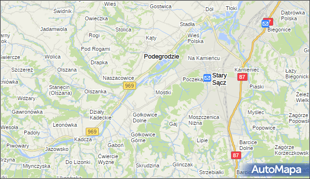 mapa Mostki gmina Stary Sącz, Mostki gmina Stary Sącz na mapie Targeo