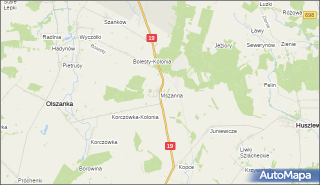 mapa Mszanna gmina Olszanka, Mszanna gmina Olszanka na mapie Targeo