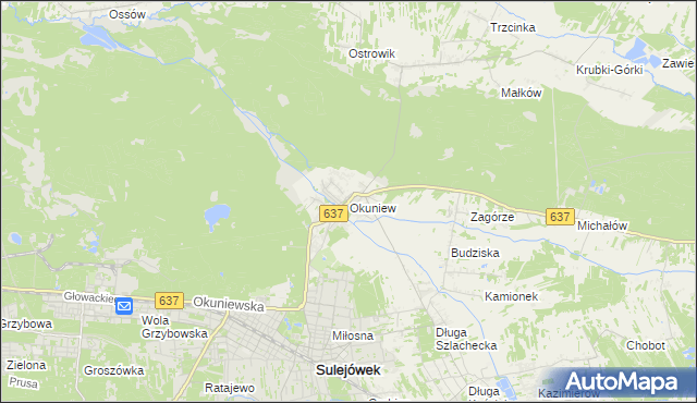 mapa Okuniew, Okuniew na mapie Targeo