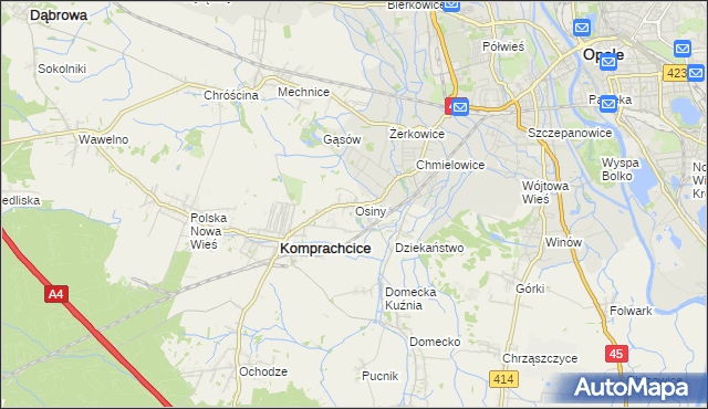 mapa Osiny gmina Komprachcice, Osiny gmina Komprachcice na mapie Targeo