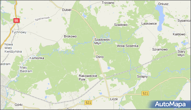 mapa Ośno gmina Kwidzyn, Ośno gmina Kwidzyn na mapie Targeo