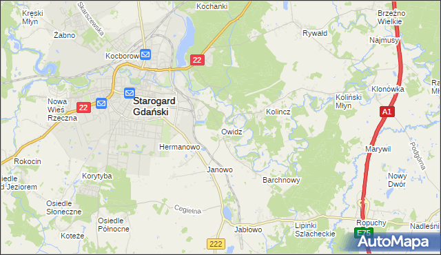 mapa Owidz, Owidz na mapie Targeo