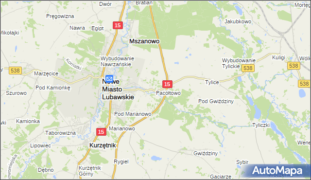 mapa Pacółtowo gmina Nowe Miasto Lubawskie, Pacółtowo gmina Nowe Miasto Lubawskie na mapie Targeo