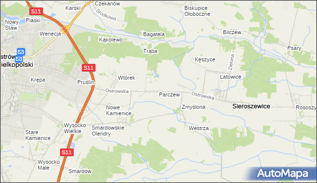 mapa Parczew gmina Sieroszewice, Parczew gmina Sieroszewice na mapie Targeo