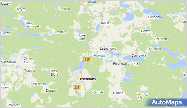 mapa Parowa gmina Dziemiany, Parowa gmina Dziemiany na mapie Targeo