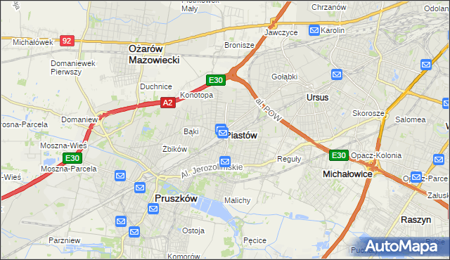 mapa Piastów powiat pruszkowski, Piastów powiat pruszkowski na mapie Targeo