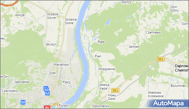 mapa Pień gmina Dąbrowa Chełmińska, Pień gmina Dąbrowa Chełmińska na mapie Targeo
