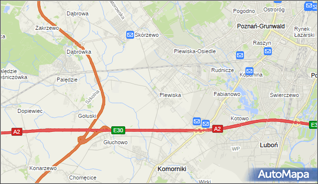 mapa Plewiska gmina Komorniki, Plewiska gmina Komorniki na mapie Targeo