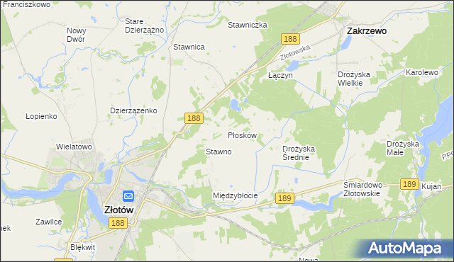 mapa Płosków gmina Złotów, Płosków gmina Złotów na mapie Targeo