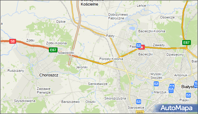 mapa Porosły-Kolonia, Porosły-Kolonia na mapie Targeo