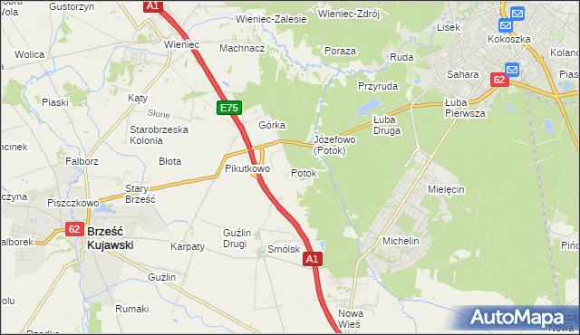 mapa Potok gmina Włocławek, Potok gmina Włocławek na mapie Targeo