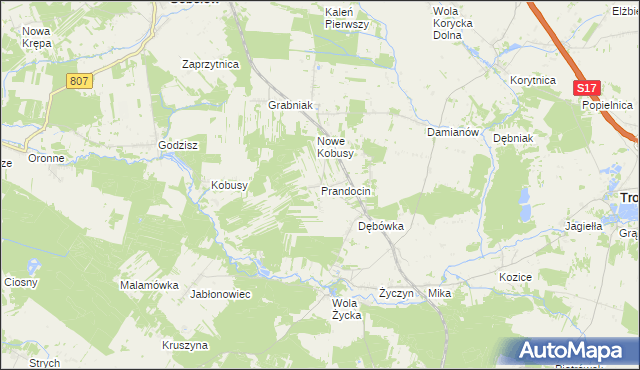 mapa Prandocin gmina Trojanów, Prandocin gmina Trojanów na mapie Targeo
