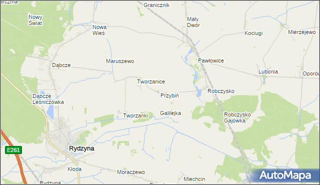 mapa Przybiń, Przybiń na mapie Targeo