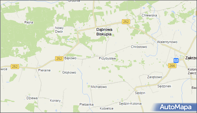 mapa Przybysław gmina Dąbrowa Biskupia, Przybysław gmina Dąbrowa Biskupia na mapie Targeo