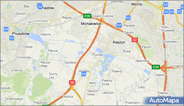 mapa Puchały gmina Raszyn, Puchały gmina Raszyn na mapie Targeo