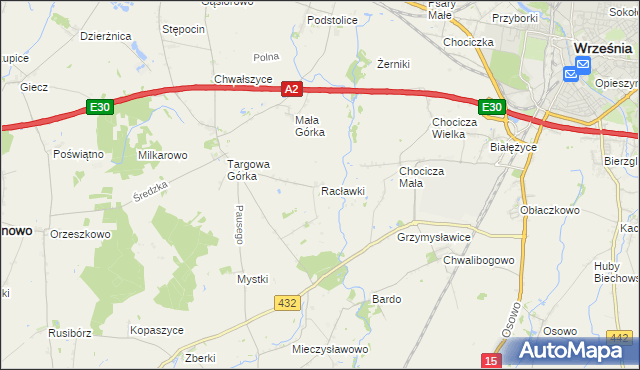 mapa Racławki gmina Nekla, Racławki gmina Nekla na mapie Targeo