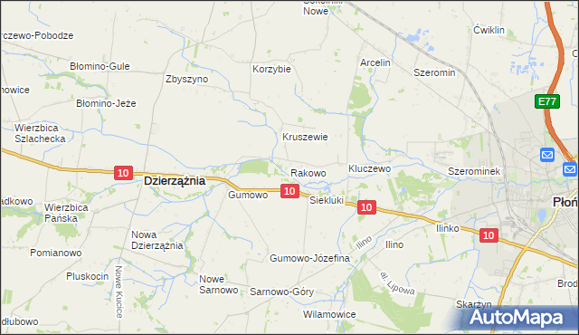 mapa Rakowo gmina Dzierzążnia, Rakowo gmina Dzierzążnia na mapie Targeo