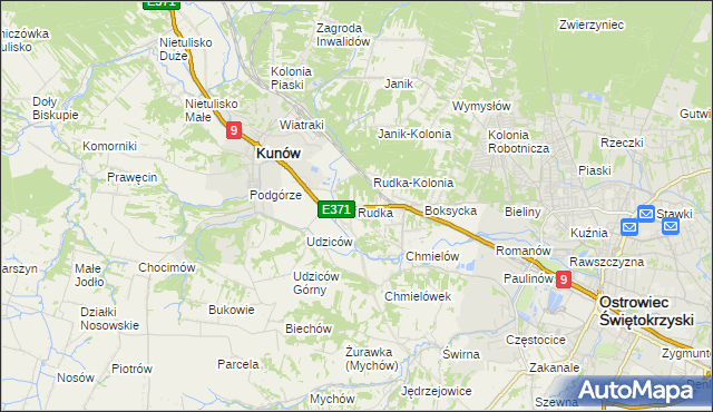 mapa Rudka gmina Kunów, Rudka gmina Kunów na mapie Targeo