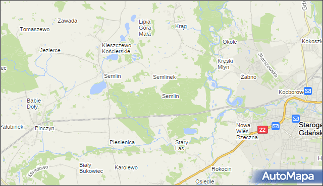 mapa Semlin gmina Starogard Gdański, Semlin gmina Starogard Gdański na mapie Targeo
