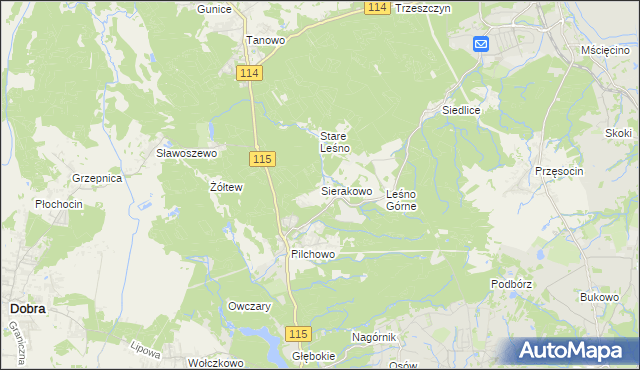 mapa Sierakowo gmina Police, Sierakowo gmina Police na mapie Targeo