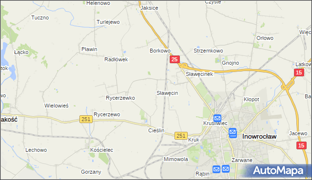 mapa Sławęcin gmina Inowrocław, Sławęcin gmina Inowrocław na mapie Targeo