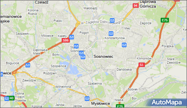 mapa Sosnowca, Sosnowiec na mapie Targeo