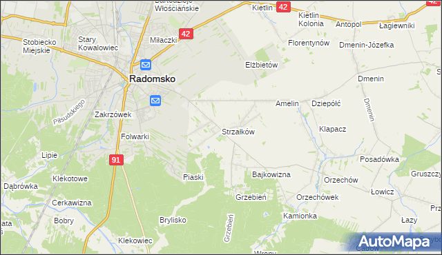 mapa Strzałków gmina Radomsko, Strzałków gmina Radomsko na mapie Targeo