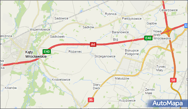 mapa Strzeganowice, Strzeganowice na mapie Targeo