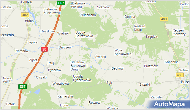 mapa Świerki gmina Burzenin, Świerki gmina Burzenin na mapie Targeo