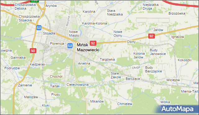 mapa Targówka gmina Mińsk Mazowiecki, Targówka gmina Mińsk Mazowiecki na mapie Targeo