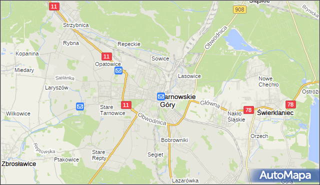 mapa Tarnowskie Góry, Tarnowskie Góry na mapie Targeo