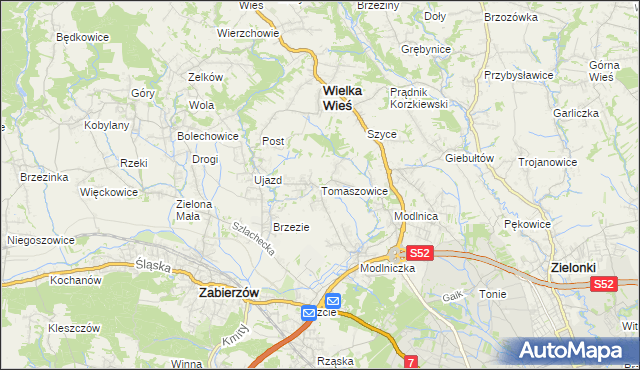 mapa Tomaszowice gmina Wielka Wieś, Tomaszowice gmina Wielka Wieś na mapie Targeo