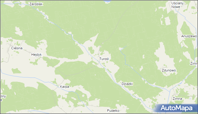 mapa Turośl gmina Pisz, Turośl gmina Pisz na mapie Targeo