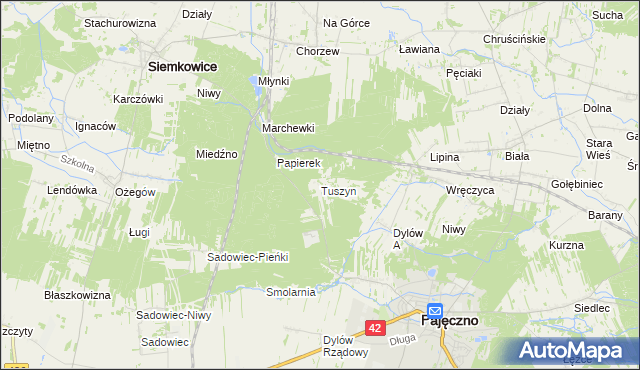 mapa Tuszyn gmina Pajęczno, Tuszyn gmina Pajęczno na mapie Targeo