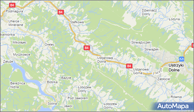 mapa Ustjanowa Dolna, Ustjanowa Dolna na mapie Targeo