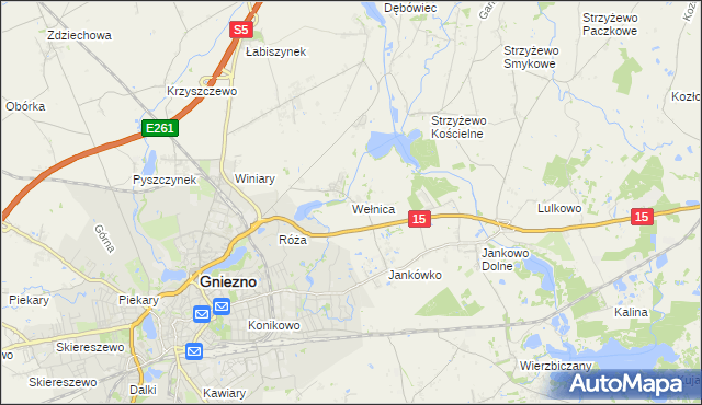 mapa Wełnica gmina Gniezno, Wełnica gmina Gniezno na mapie Targeo