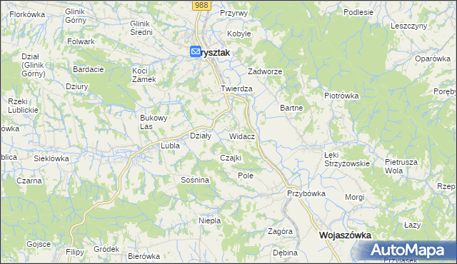 mapa Widacz gmina Frysztak, Widacz gmina Frysztak na mapie Targeo