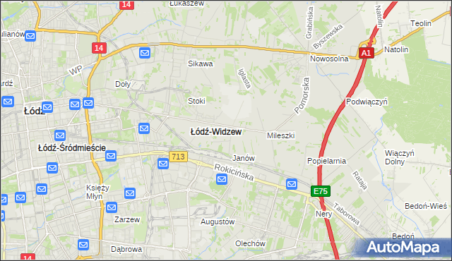 mapa Widzew, Widzew na mapie Targeo