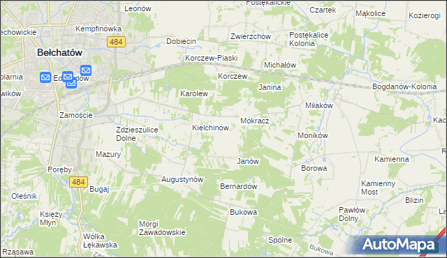 mapa Wiktorów gmina Bełchatów, Wiktorów gmina Bełchatów na mapie Targeo