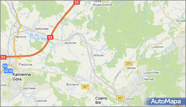 mapa Witków gmina Czarny Bór, Witków gmina Czarny Bór na mapie Targeo