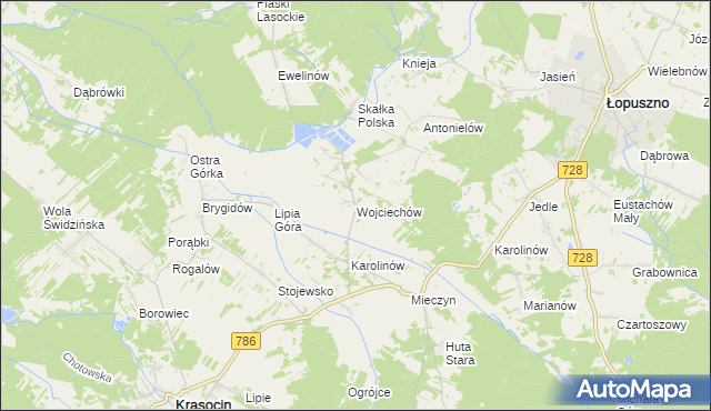 mapa Wojciechów gmina Krasocin, Wojciechów gmina Krasocin na mapie Targeo